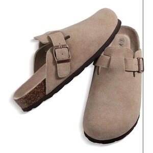 NIB KIDMI Women Taupe Suede Cork Clogs Mules Sandals Adjustable Buckle Sz 9.5